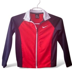 NIKE Boys Girls Jacket Smooth Zip Collared Red Blue White Sz 5 Small 4-5 yr EXC